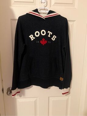 Roots Charcoal Hoodie with Red Maple Logo